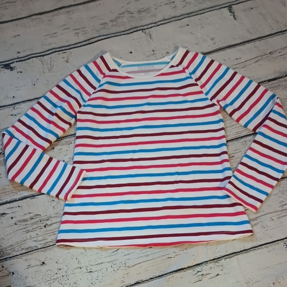 Spanx Red White Blue Stripe Long Sleeve Rashguard S